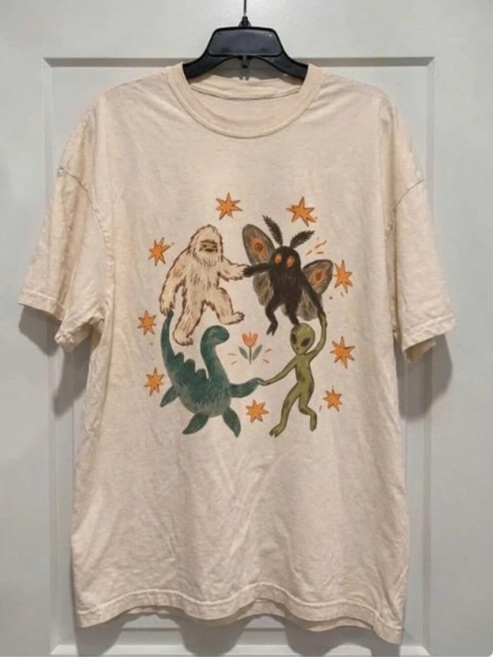 Unisex Cryptid Friends Alien Bigfoot T-Shirt - Sand - Size XL